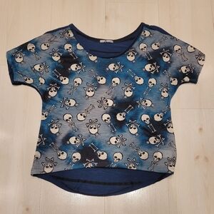 Hannah Skull Cross Bones Crown Striped Short Sleeved Top Black Blue White